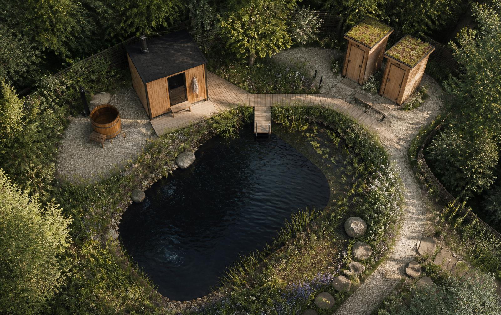 Overhead plan of the Dragonfly bathing garden.